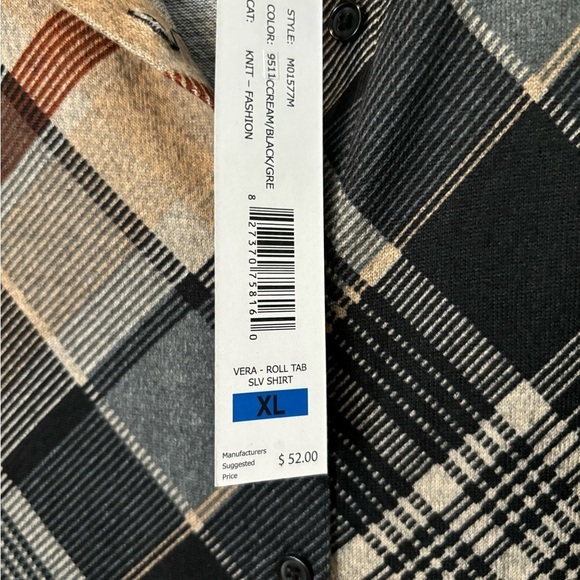 By Design NWT Plaid Soft Knit Blouse With Mid Length Roll Tab Sleeves - Picture 7 of 7